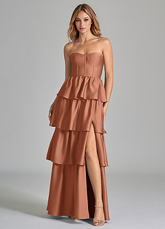 Azazie Faye Bridesmaid Dresses Bronzer A-Line Ruched Stretch Satin Dress image4