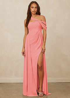 Christian Siriano Bridal for Azazie 1014 Bridesmaid Dresses Coral A-Line Off the Shoulder Chiffon Dress image4