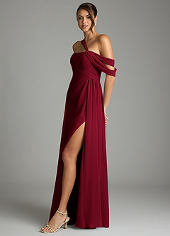 Azazie Kassandra Robes de demoiselle d'honneur Robe Trapèze en Mousseline de soie Épaule décolletée Bourgogne image4