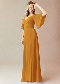 Azazie Cierra Bridesmaid Dresses Butterscotch A-Line V-Neck Chiffon Dress image4