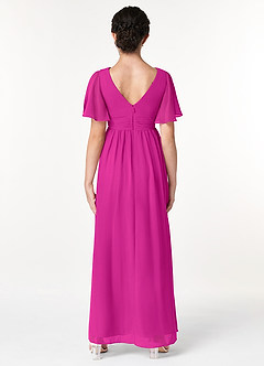 Azazie Temeka Junior Fuchsia A-Line Pleated Chiffon Dress image2