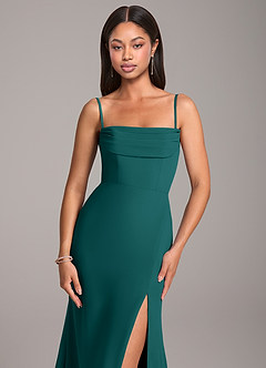 Azazie Saige Bridesmaid Dresses Peacock Sheath Off the Shoulder Chiffon Convertible Dress image2