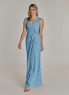 Azazie Manuella Mother of the Bride Dresses Steel Blue A-Line V-Neck Pleated Chiffon Dress image5