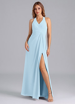 Azazie Dorota Bridesmaid Dresses Sky Blue A-Line Pleated Chiffon Dress image3