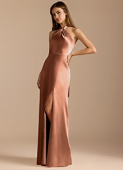 Azazie Tracie Bridesmaid Dresses Bronzer A-Line Pleated Metallic Satin Dress image4