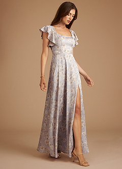 Azazie Bondi Bridesmaid Dresses Lilac Dreamy FLoral A-Line Ruched Dreamy Floral Dress image3