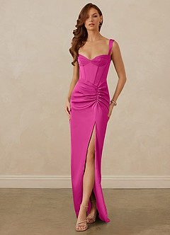 Christian Siriano Bridal for Azazie 1017 Bridesmaid Dresses Fuchsia Sheath Sweetheart Neckline Stretch Satin Dress image1