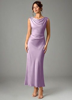 Azazie Kieryn Bridesmaid Dresses Frosted Lilac Mermaid Pleated Stretch Satin Dress image1
