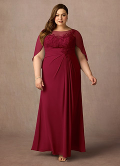 Azazie Hera Mother of the Bride Dresses Burgundy A-Line Lace Capelet Chiffon Dress image6