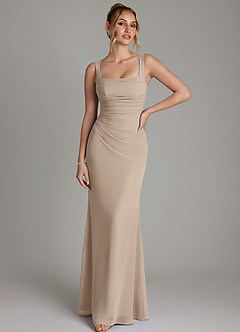 Azazie Agustina Bridesmaid Dresses Taupe Mermaid Corset Chiffon Dress image1