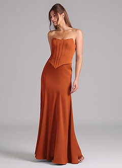 Azazie Ximena Bridesmaid Dresses Cinnamon Mermaid Corset Stretch Satin Convertible Dress image4