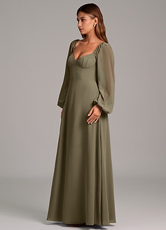 Azazie Annistyn Brudtärnklänningar Klänning av A-Linje i Chiffong Långärmad Pilgrön image6