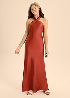 Azazie Doretta Junior Vestido de Óxido de Satén Elástico de Corte En A con Plisado image4