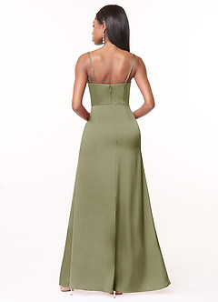 Azazie Maci Bridesmaid Dresses Pistachio A-Line V-Neck Pleated Stretch Satin Dress image2