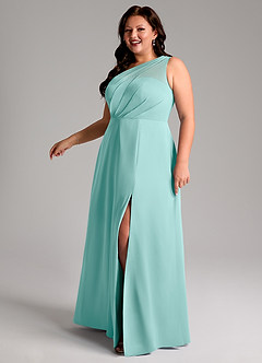 Azazie Phaedra Bridesmaid Dresses Aqua A-Line One Shoulder Chiffon Dress image6