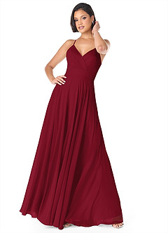 Azazie Avelina Bridesmaid Dresses Burgundy A-Line V-Neck Pleated Chiffon Dress image1
