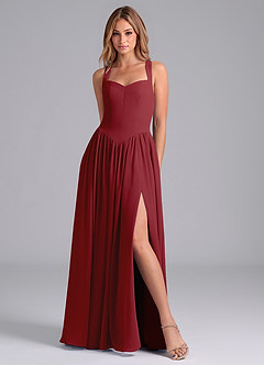Azazie Francis Bridesmaid Dresses Pomegranate A-Line Corset Chiffon Dress image3