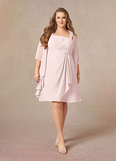 Azazie Olivia Mother of the Bride Dresses Blushing Pink A-Line Square Neckline Pleated Chiffon Dress image7