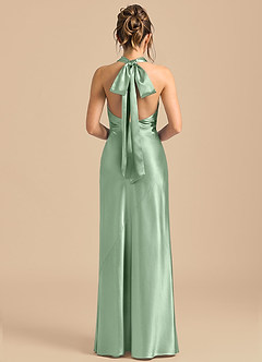 Azazie Velli Robes de demoiselle d'honneur Robe Fourreau en Satiné métallisé Col Haut Matcha image5