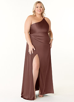 Azazie Maron Brautjungfernkleider A-Linie Eine Schulter Stretch-Satin Kleid Espresso image7