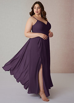 Azazie Emerald Bridesmaid Dresses Plum A-Line Ruffled Chiffon Dress image9