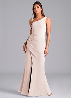 Azazie Madelyn Robes de demoiselle d'honneur Robe Sirène Convertible en Mousseline de soie Ue épaule Rose Pétale image4