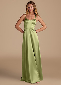 Azazie Mei Bridesmaid Dresses Pistachio A-Line Sweetheart Neckline Metallic Satin Dress image1