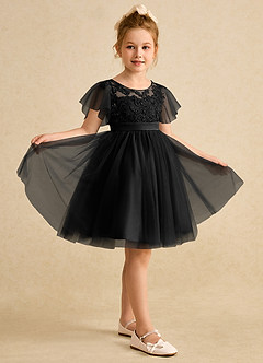 Azazie Queenie Flower Girl Dresses Black A-Line Lace Dress image5
