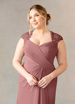 Azazie Birdie Mère de la mariée Robes Robe Trapèze en Mousseline de soie Paillettes Reine Anne Rose Du Désert image11