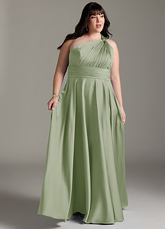 Azazie Charlize Bridesmaid Dresses Dusty Sage A-Line One Shoulder Stretch Satin Dress image11