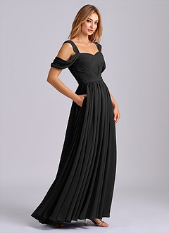 Azazie Koa Brudtärnklänningar Klä av A-Linje i Chiffong Av axeln Svart image6