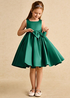 Azazie Jessie Flower Girl Dresses Emerald A-Line Bow Matte Satin Dress image5