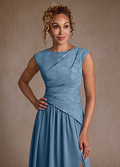 Azazie Kalleen Klänningar till brudens mor Klänning A-Line i Chiffong Plisserad Stålblå image6