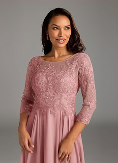 Azazie Marge Mother of the Bride Dresses Dusty Rose A-Line Scoop Lace Chiffon Dress image5