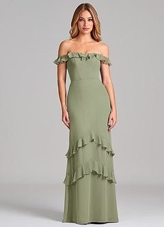 Azazie Marilynn Final Sale Pistachio Mermaid Off the Shoulder Chiffon Dress image3