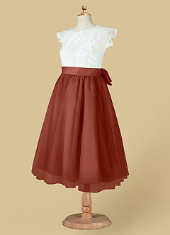 Azazie Vetty Flower Girl Dresses Ivory Auburn A-Line Lace Tulle Dress image14
