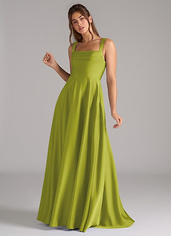 Azazie Shaude Bridesmaid Dresses Lemongrass A-Line Pleated Stretch Satin Dress image5