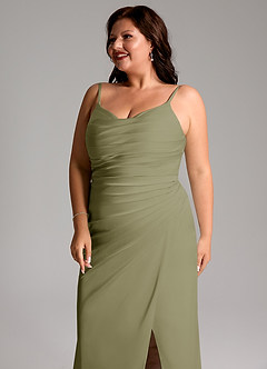 Azazie Deandra Bridesmaid Dresses Pistachio Mermaid Pleated Stretch Satin Dress image12