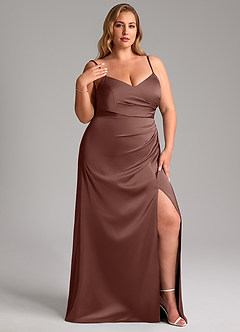 Azazie Azuree Bridesmaid Dresses Espresso A-Line Pleated Stretch Satin Dress image13