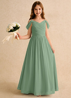 Azazie Chelo Girls Formal Flower Girl Dresses Matcha A-Line Pleated Chiffon Dress image1