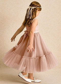 Azazie Miracle Flower Girl Dresses Champagne Rose A-Line Bow Matte Satin Dress image5