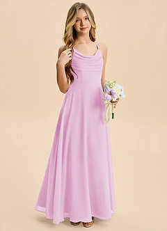 Azazie Gia Junior Candy Pink A-Line Pleated Chiffon Dress image5