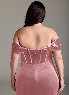 Azazie Jas Bridesmaid Dresses Dusty Rose Sheath Off-The-Shoulder Corset Velvet Convertible Dress image16