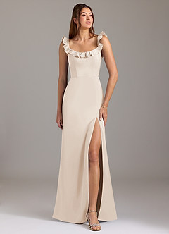 Azazie Callie Bridesmaid Dresses White Alabaster A-Line Ruched Stretch Satin Convertible Dress image1