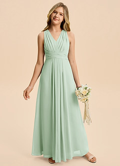 Azazie Kirsten Junior Agave A-Line Pleated Chiffon Dress image4