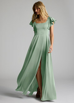 Azazie Bondi Bridesmaid Dresses Agave A-Line Bow Stretch Satin Dress image6