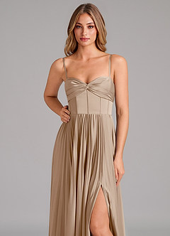 Azazie Tyla Bridesmaid Dresses Taupe A-Line Sweetheart Neckline Stretch Satin Dress image8