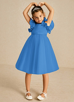 Azazie Kaeya Abiti da Ragazza di Fiori Abito A-Line in Tulle Fiocco Blue Jay image3