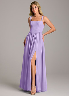 Azazie Rosaline Bridesmaid Dresses Lilac A-Line Side Slit Chiffon Dress image3
