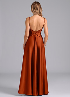 Azazie Elita Bridesmaid Dresses Paprika A-Line Pleated Stretch Satin Dress image5